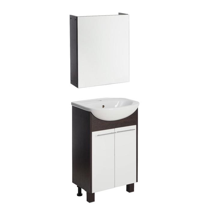 Комплект мебели: для ванной комнаты "Венге 50": зеркало-шкаф + тумба + раковина