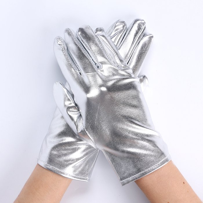 Карнавальнеый аксессуар- перчатки , цвет серебро ,искусственная кожа