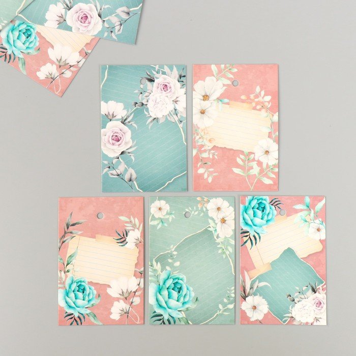 Бирка картон "Цветы 11" набор 10 шт (5 видов) 4х6 см