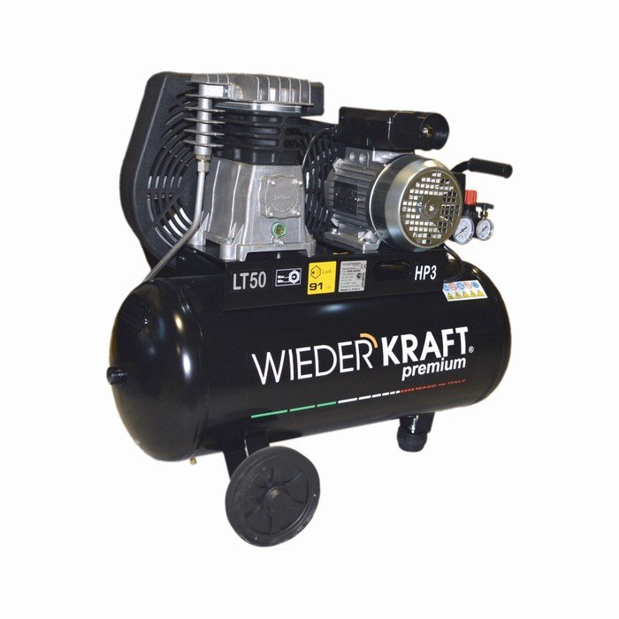 Компрессор WIEDERKRAFT WDK-90532, двухцилиндровый, ременной, 50 л, 320 л/мин, 10 бар