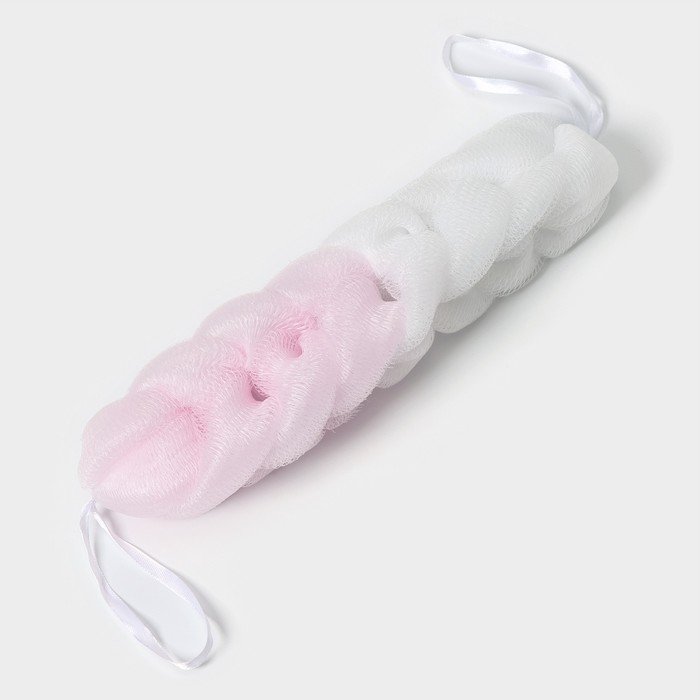 Мочалка - косичка для тела CUPELLIA SPA, 70 гр, цвет бело-розовый