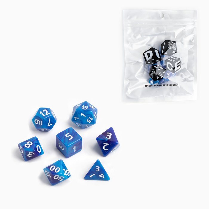 Набор кубиков для D&D (Dungeons and Dragons, ДнД) "Время игры", серия:D&D,7 шт, сине-голубые   98890
