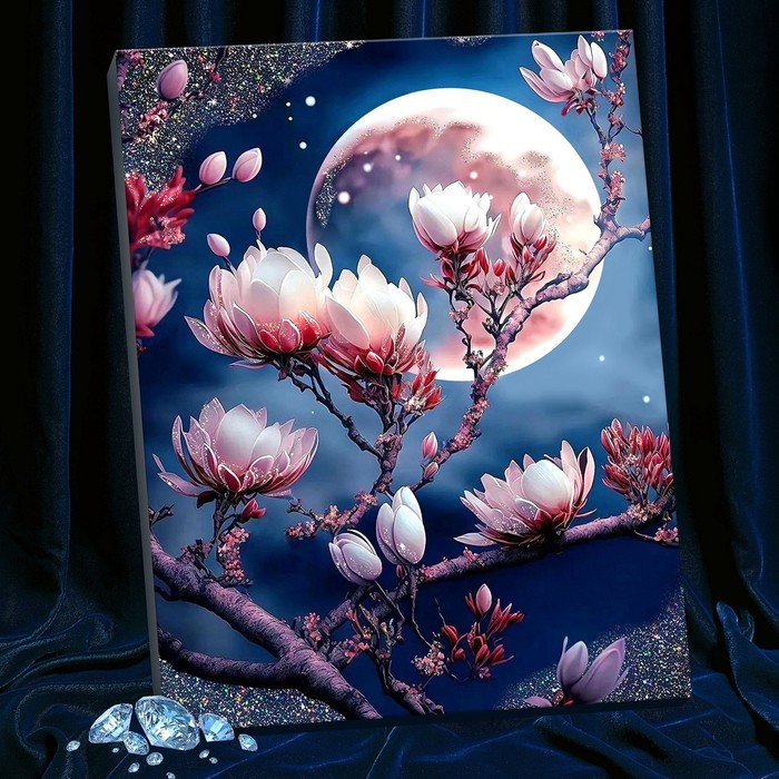Картина по номерам с кристаллами из хрусталя, 40 × 50 см «Цветущая магнолия» 19 цветов