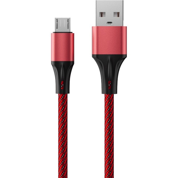 Кабель Accesstyle AM24-F100M, microUSB - USB, 2.4А, ткань, быстрая зарядка, 1м,черно-красный