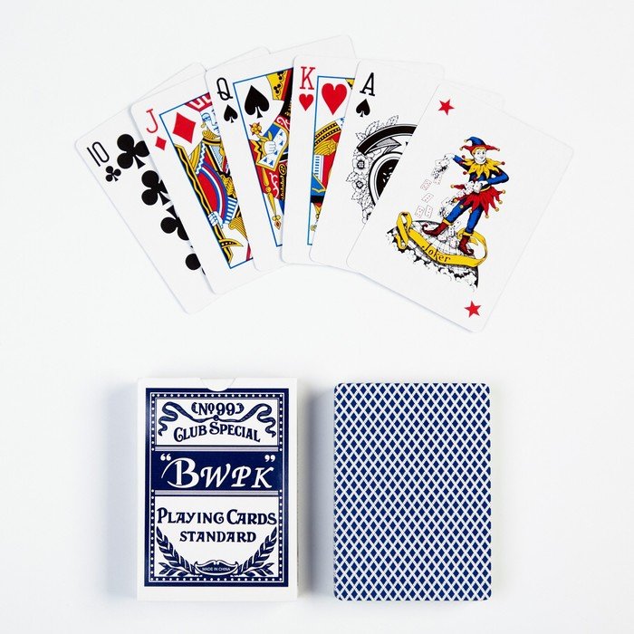 Карты игральные бумажные Bwpk, 55 шт, 260 г/м2, синие, 6.3 х 8.8 см