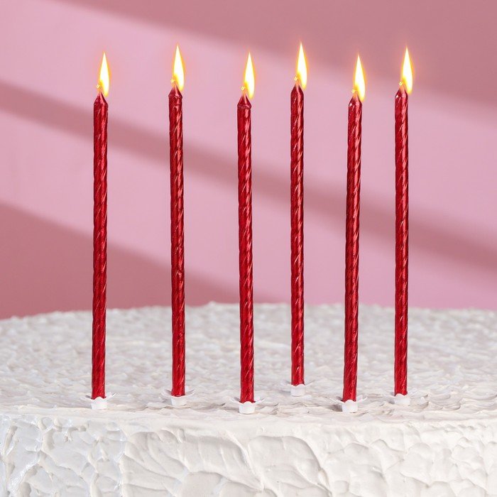 Свечи для торта "Классические" с подставкой, 13 см, 6 шт, рубиновые