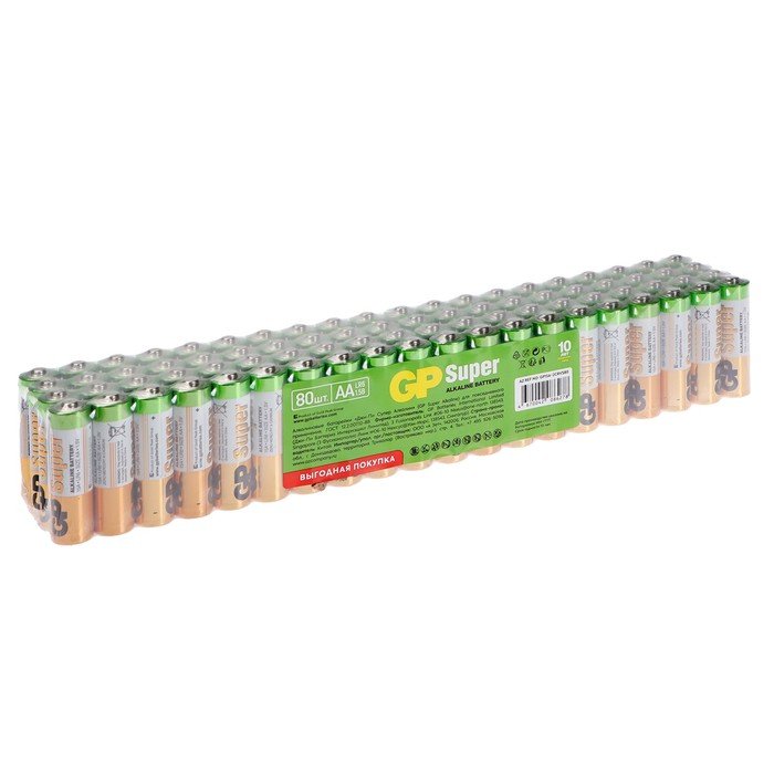 Батарейка алкалиновая GP Super, АA, LR6-80BOX, 1.5В, набор, 80 шт.