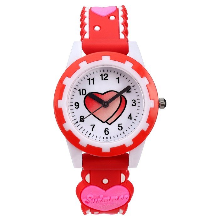 Часы наручные детские, "Сердечки", d-3 см, ремешок силикон l-20 см, красные
