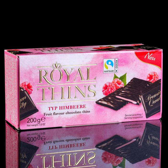 Мини-плитки Royal Thins Himbeere из тёмного шоколада с малиновой начинкой, 200 г