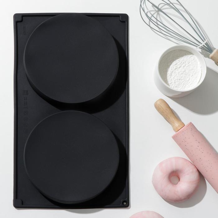 Форма силиконовая для выпечки Доляна «Бискотто», 34,5×20×3 см,  2 ячейки (d=16 см), цвет чёрный