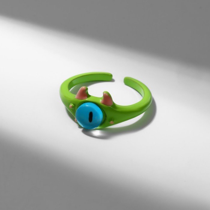 Кольцо "Монстрик" с рожками, цвет зелёный, безразмерное