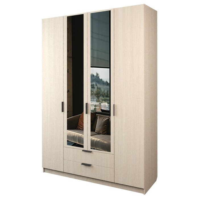 Шкаф 4-х дверный «Экон», 1600×520×2300 мм, 2 ящика, 2 зеркала, цвет дуб сонома