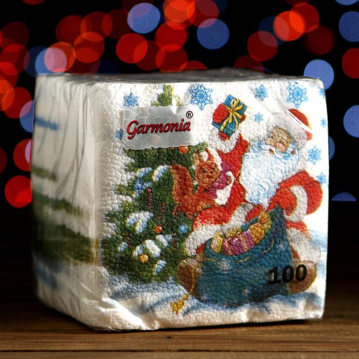 Салфетки бумажные "Гармония цвета", 24х24 см 100 шт, с рисунком "Дед Мороз"