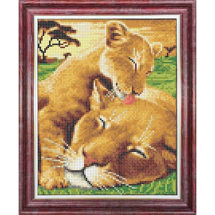 Набор для вышивки бисером Каролинка «Заботливый львёнок», 18х25 см