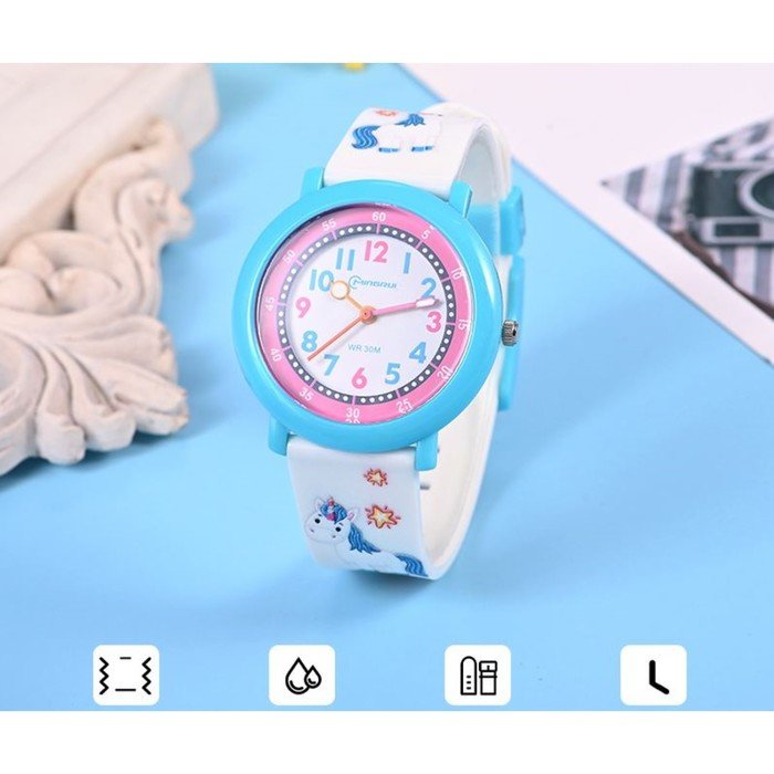 Часы наручные детские "Единорог", d-3.7 см, ремешок силикон l-20 см, 3 АТМ