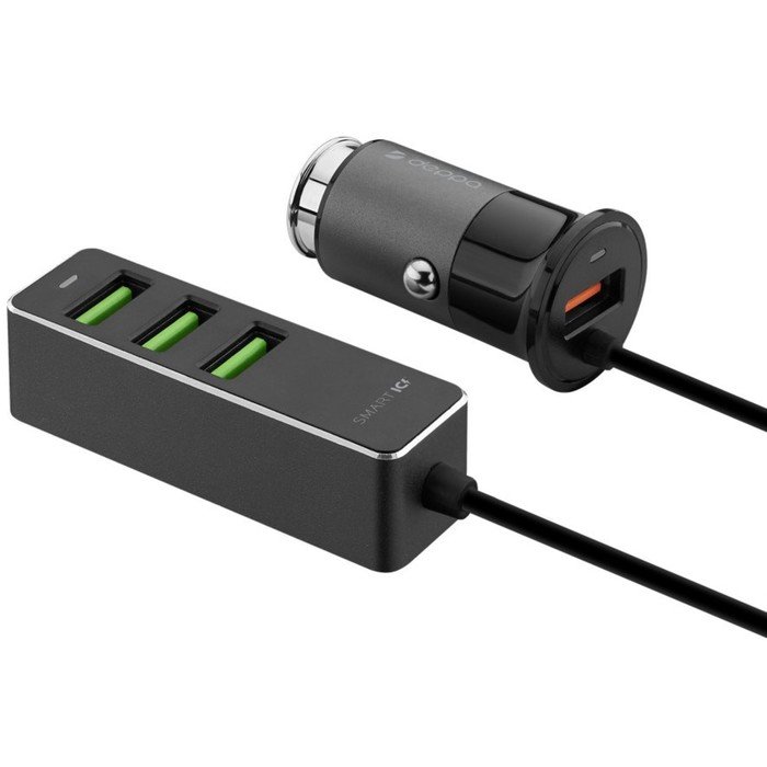 Автомобильное зарядное устройство Deppa (11295) 1 USB, 3 USB, QC 3.0, 7A, цвет графит