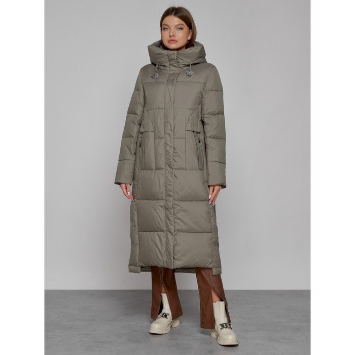 Пальто утепленное зимнее женское, размер 42, цвет хаки