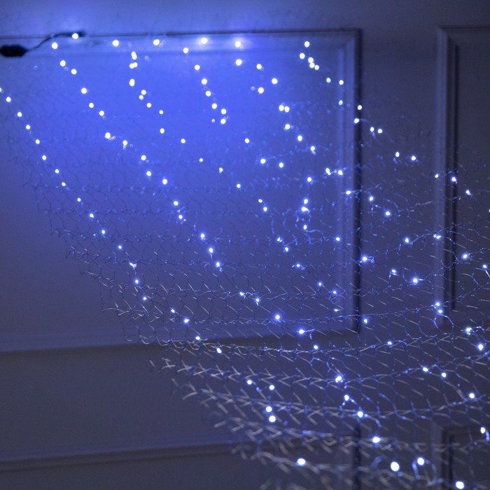 Гирлянда «Звёздное небо» 1 × 5 м роса, IP44, УМС, серебристая нить, 300 LED, свечение белое