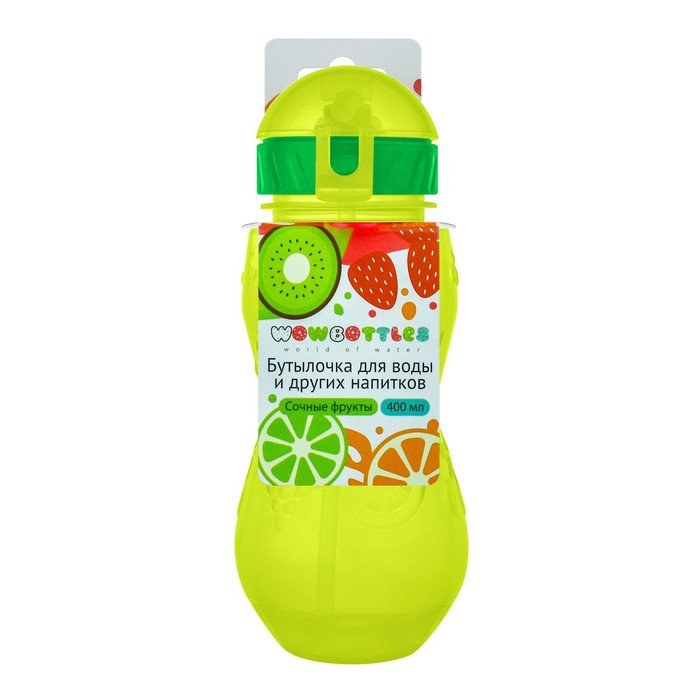 Бутылочка детская 400мл., с трубочкой и шнурком «Сочные фрукты», цвет МИКС