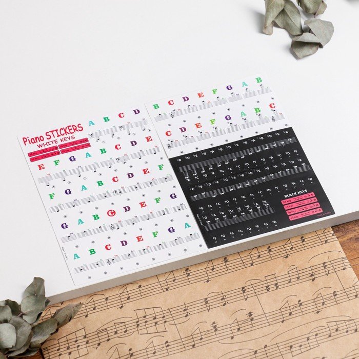 Цветные наклейки на клавиши пианино, один комплект, 3 листа