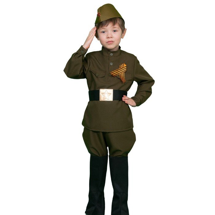 Карнавальный костюм «Солдатик», гимнастёрка, ремень, галифе, сапоги, пилотка, рост 146-152 см