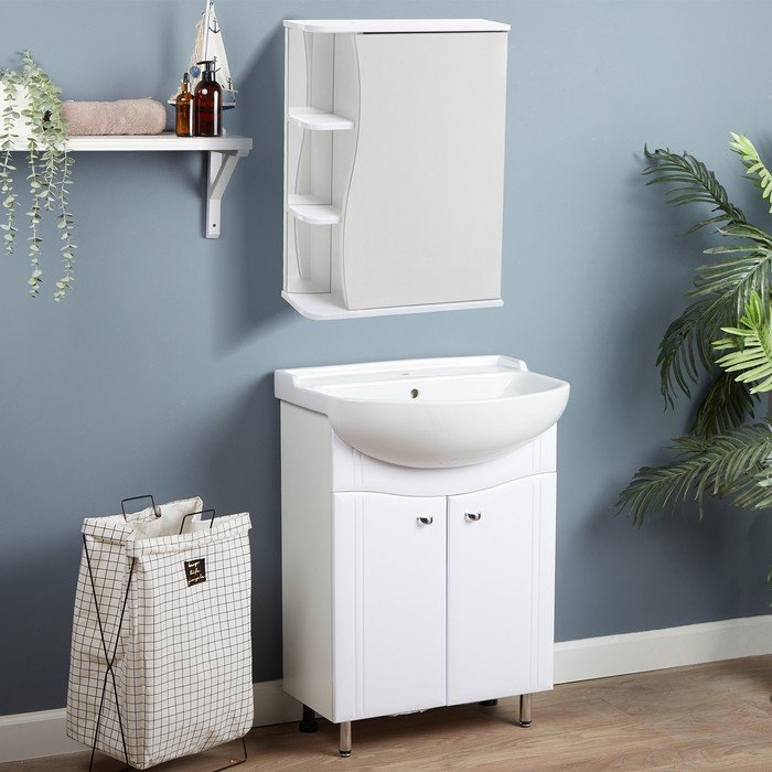 Комплект мебели: для ванной комнаты "Тура 60": тумба + раковина + зеркало-шкаф