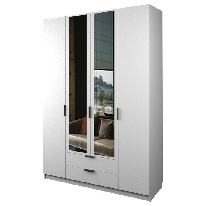 Шкаф 4-х дверный «Экон», 1600×520×2300 мм, 2 ящика, 2 зеркала, цвет белый