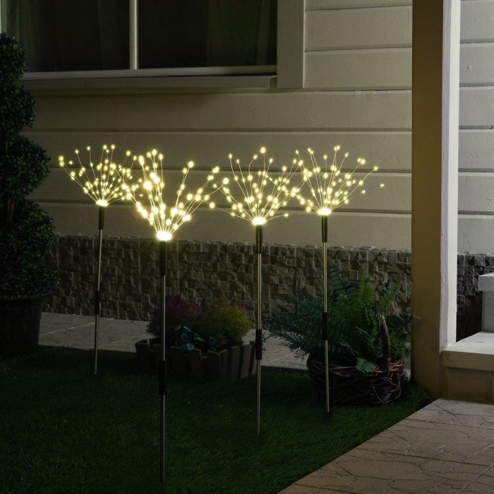 Садовый светильник на солнечной батарее «Одуванчики» 4 шт., 78 см, 320 LED, свечение тёплое белое