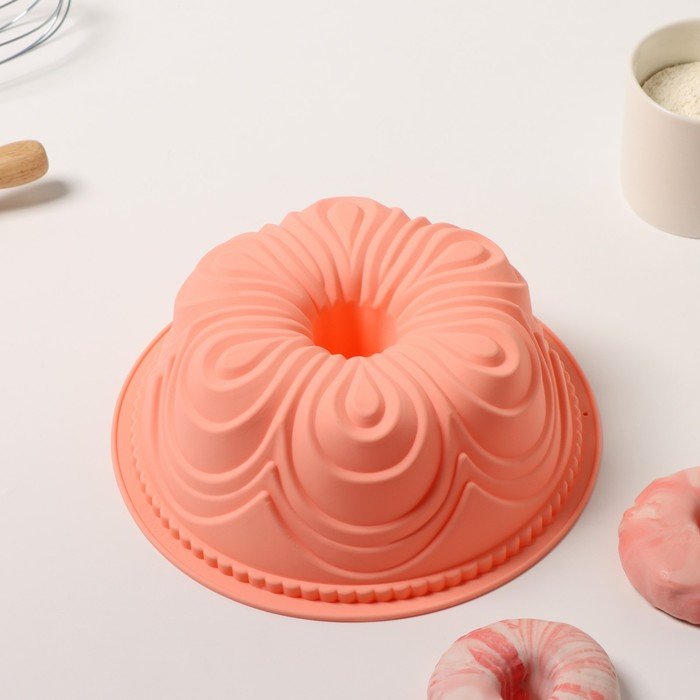 Форма силиконовая для выпечки Доляна «Немецкий кекс. Торжество», 22,5×8 см, внутренний диаметр 20см, цвет персиковый