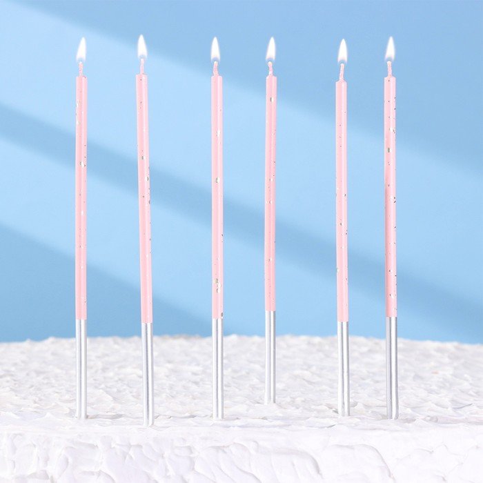 Набор свечей в торт, 6 штук "Исполнение желаний", 15 см, розовый