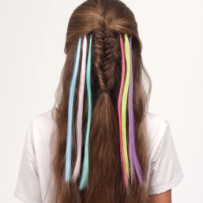 Набор локонов, прямой волос, на невидимке, 32 см, 6 прядей, люминесцентные, разноцветные