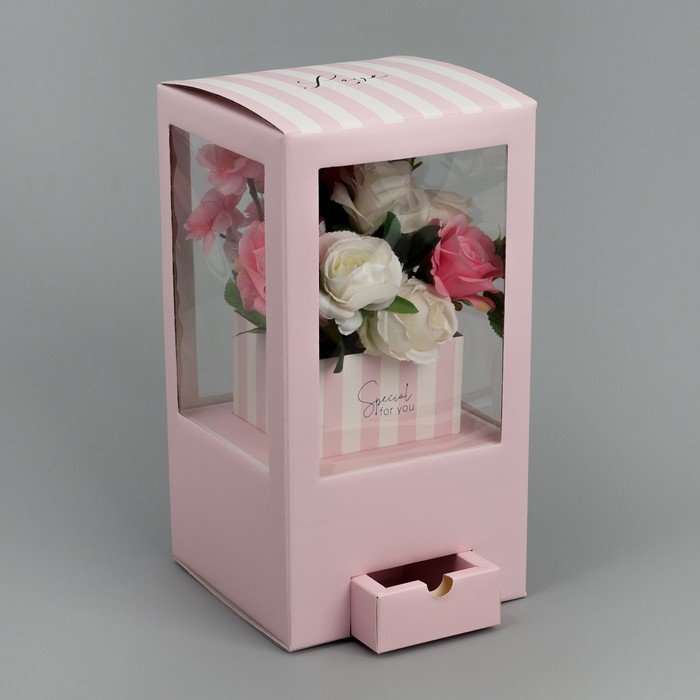 Коробка для цветов с вазой из МГК складная «Для тебя», 16 х 23 х 16 см