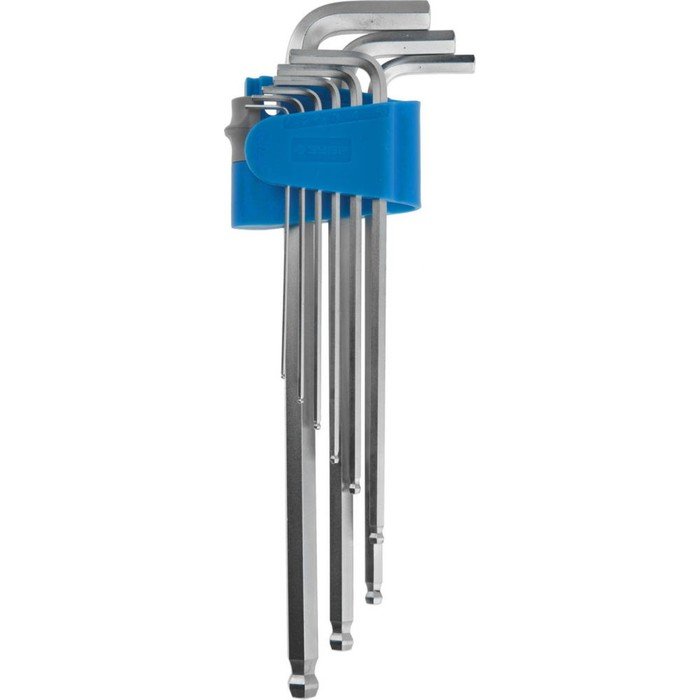 Набор ключей имбусовых ЗУБР 27466-H9, длинные с шаром, CrMo, HEX 1.5 - 10 мм, 9 шт.