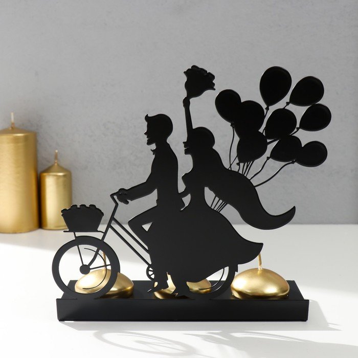 Подсвечник металл на 3 свечи "Романтичная поездка на велосипеде" чёрный 16,8х18,5х6 см