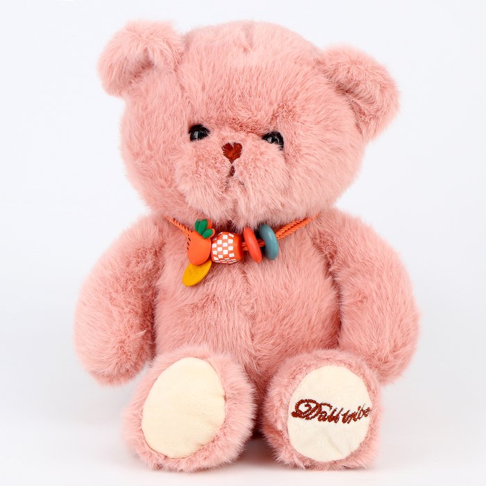 Мягкая игрушка "Медведь" с ожерельем, 20 см, цвет розовый