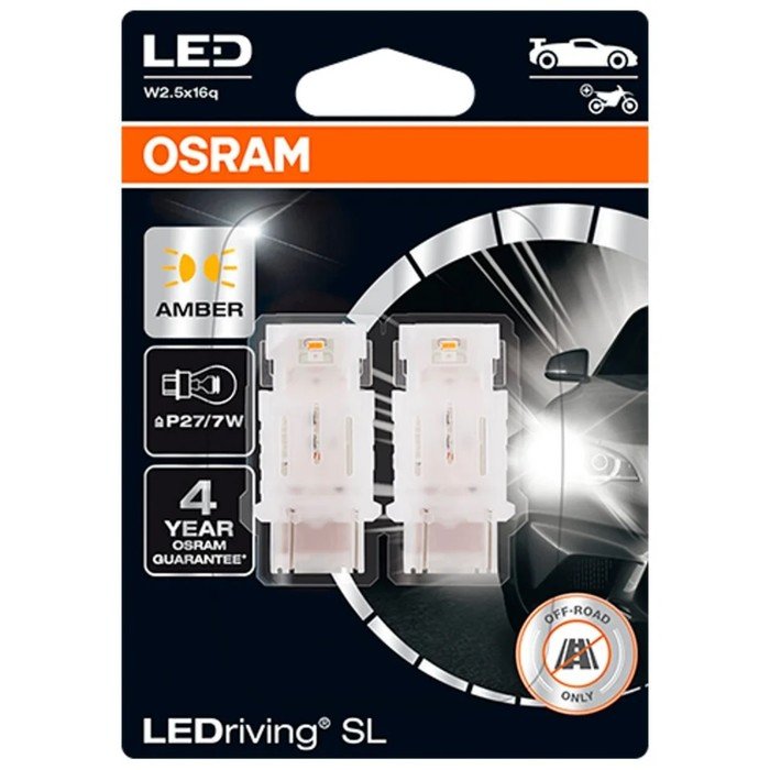 Лампа Osram P27/7W 12 В, LED (W2,5x16d) 1.3W Amber LEDriving SL, блистер 2 шт 3157DYP-02B