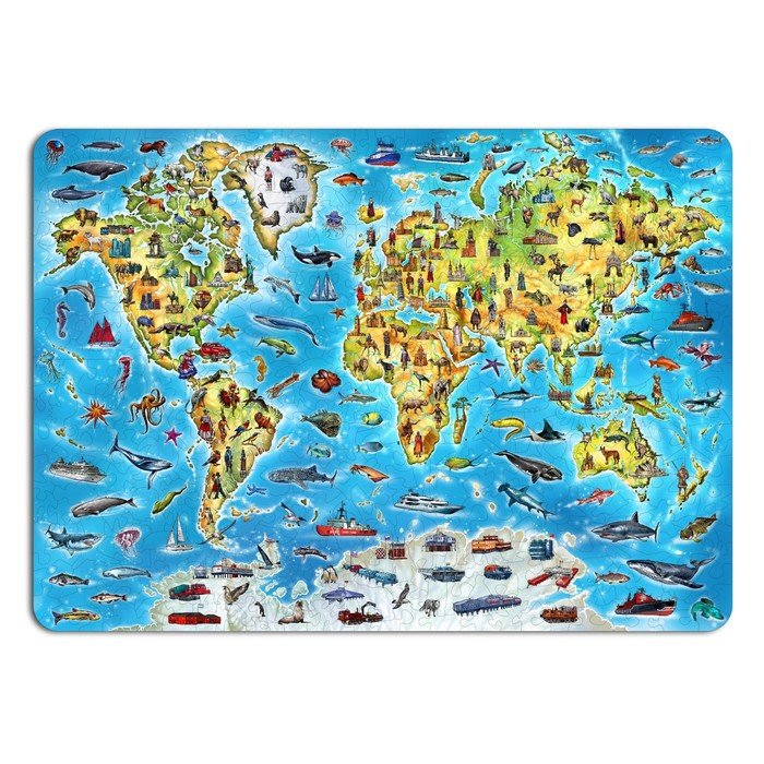 Деревянный пазл EWA «Большая карта мира», 501 деталь, 55x40 см