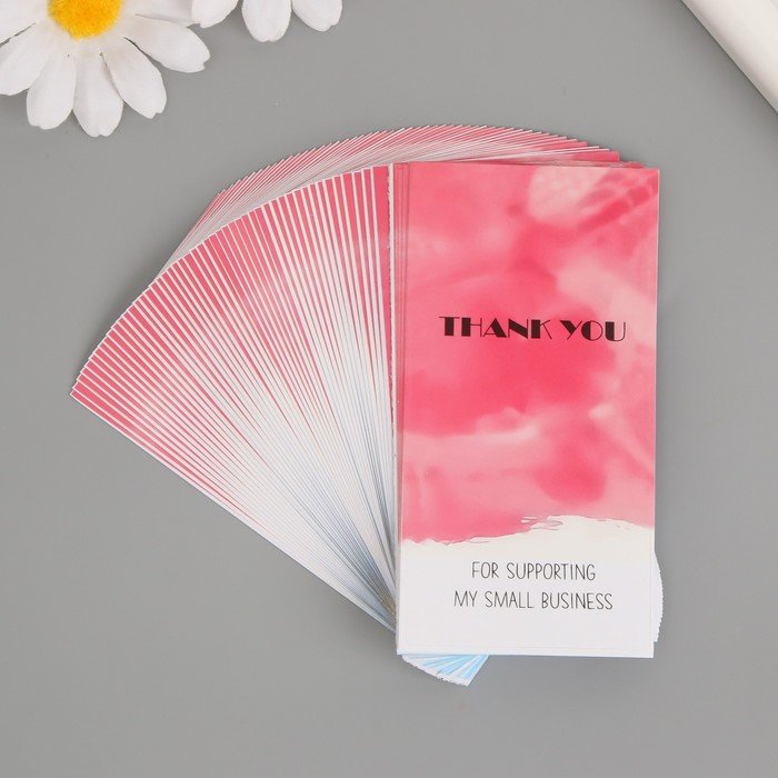 Наклейка бумага благодарность "Спасибо" розовая набор 50 шт 10х5 см