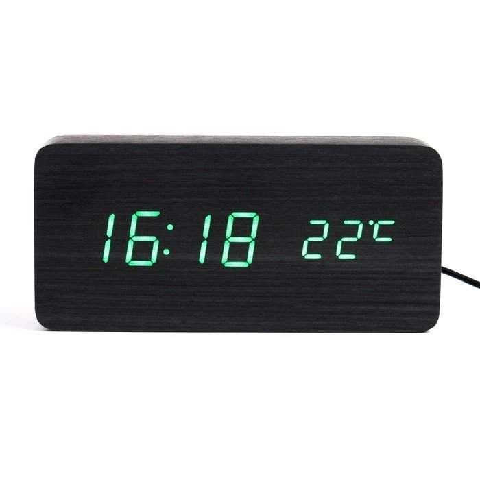 Часы электронные настольные "Цифра-Т", термометр, зелёная индикация