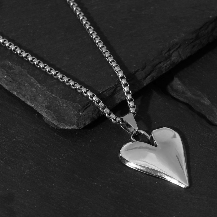 Кулон "Сердце" вытянутое, цвет серебро, 70см