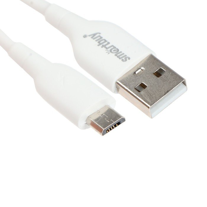Кабель Smartbuy S25, microUSB - USB, 3 А, 1 м, TPE оплетка, быстрая зарядка, белый