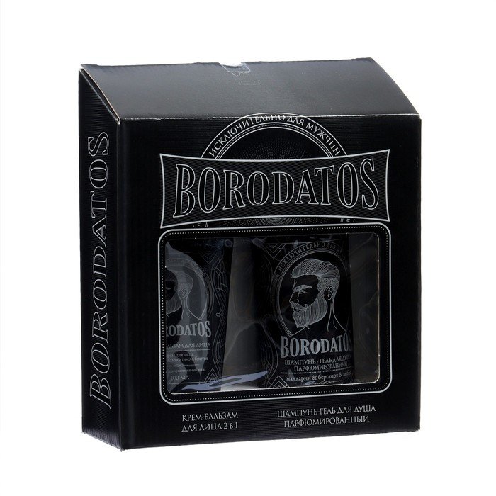 Подарочный набор Borodatos: Шампунь-гель для душа, 500 мл + Крем-бальзам для лица, 100 мл