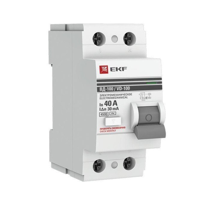 Выключатель дифференциального тока EKF elcb-2-40-30-em-pro 2п, 40А, 30мА, тип AC