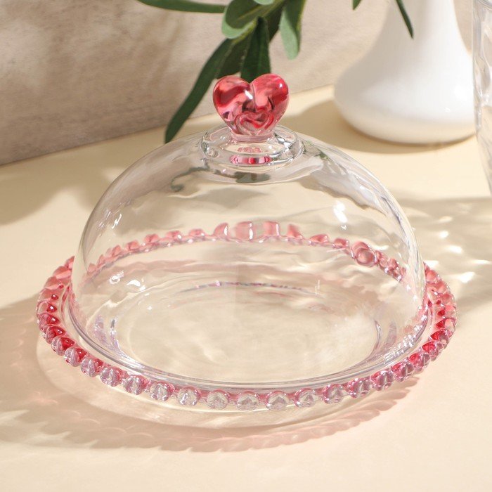 Блюдо стеклянное для подачи с крышкой «Розе», 19,5×13 см