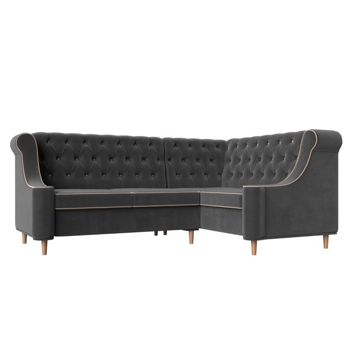 Угловой диван «Бронкс», правый угол, велюр, цвет серый / кант бежевый