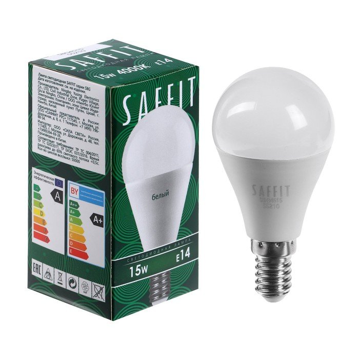 Лампа светодиодная SAFFIT, 15W 230V E14 4000K G45, SBG4515