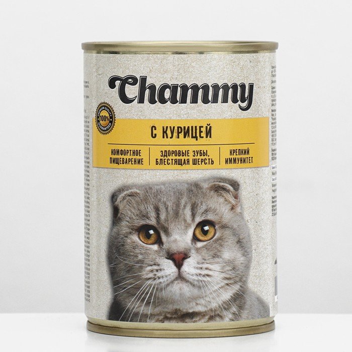 Влажный корм Chammy для кошек, курица в соусе, ж/б, 415 г