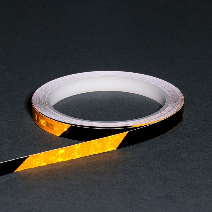 Светоотражающая лента, самоклеящаяся, черно-желтая, 1 см х 8 м