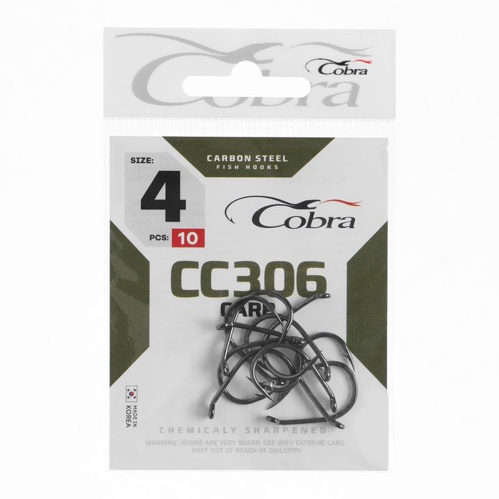 Крючки Cobra CARP, серия CC306, № 04, 10 шт.