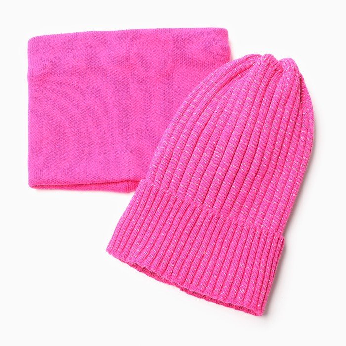 Комплект для девочки (шапка, снуд), цвет малиновый, размер 48-52